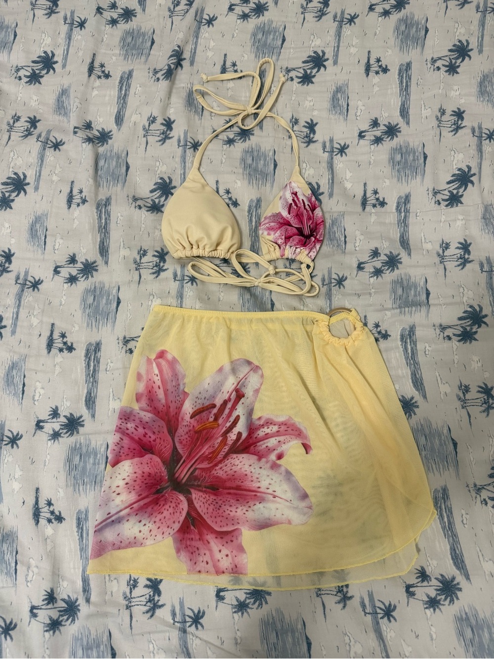 Yellow and pink bikini top and cover up skirt both size xs